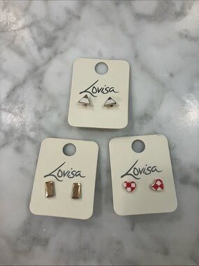 Lovisa Stud Earring pair- White, Gold & Red- set of 3 pairs